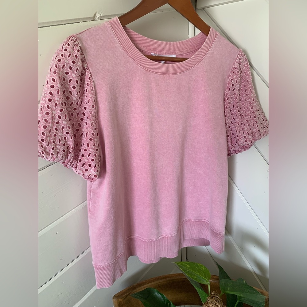 Pink Eyelet Sleeve Women's Top